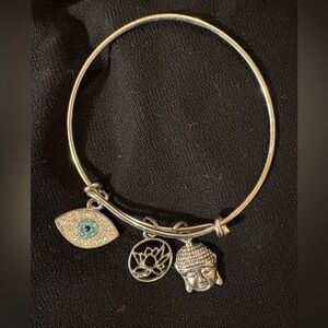 Buddha Rhinestone Evil Eye Lotus Bangle Bracelet Jewelry Charms Silver Tone